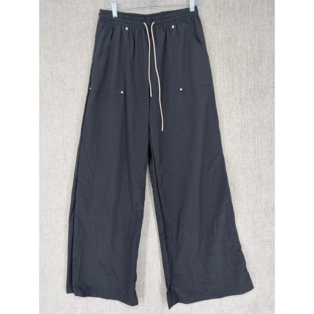 Sumwon Studios Pants Mens Large Black Wide Leg Drawstring Techwear Trousers NEW